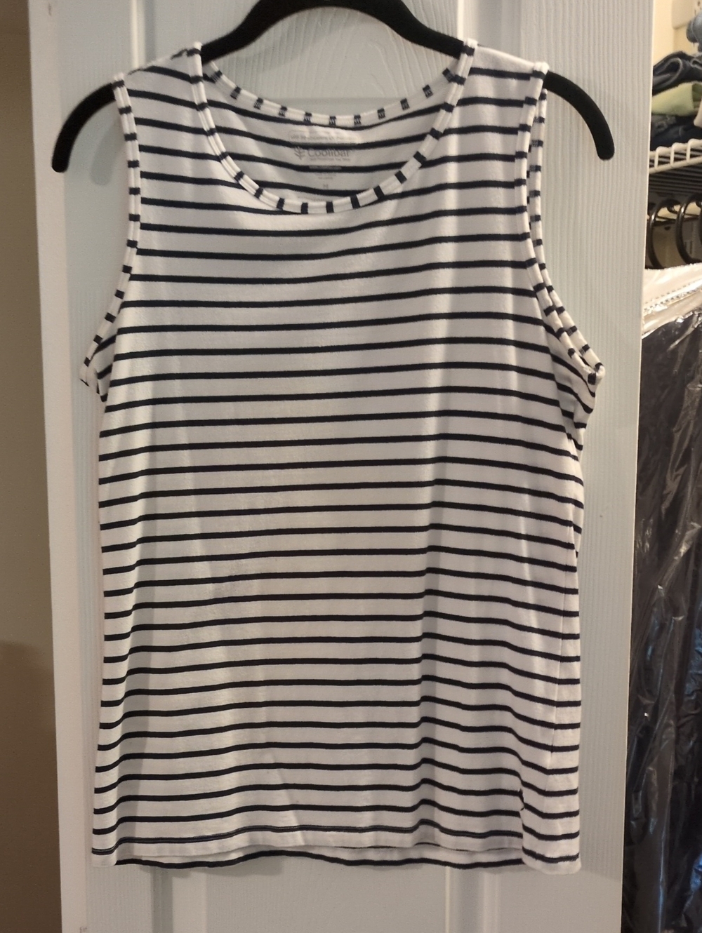 Coolibar White Tank Top with Black Stripes UPF 50+